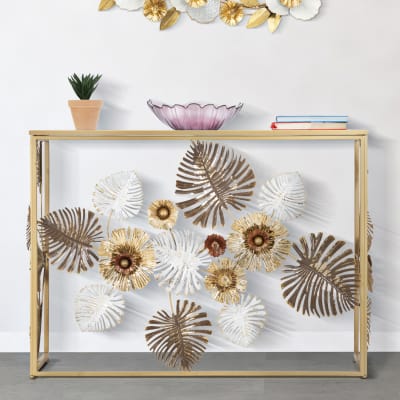Console en métal doré avec fleurs et feuilles 113x40x80 cm