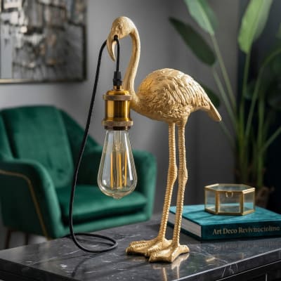 Lampe de table flamant rose en résine dorée 25x11,5x39,5 cm