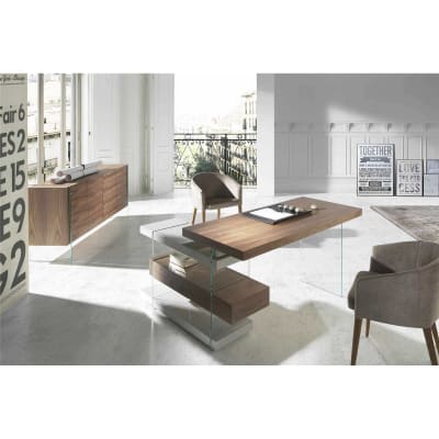 Bureau en verre trempé avec deux étagères