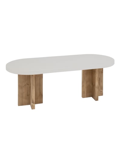 Table basse en microciment blanc cassé et vieilli 120x40cm