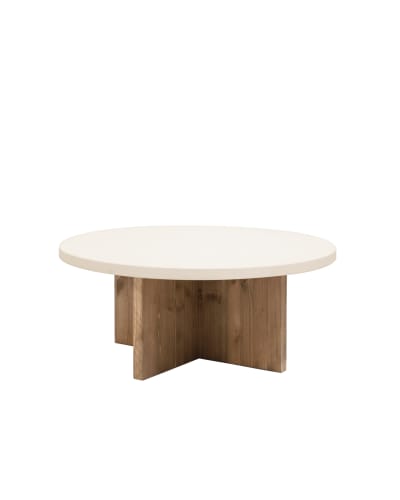 Table basse ronde en microciment blanc cassé et vieilli Ø80x33cm
