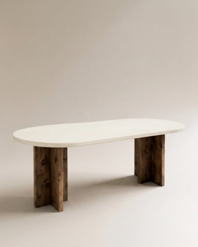 Table de salle à manger ovale en microciment blanc cassé 180x75cm