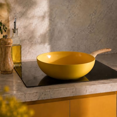 Wok 28cm avec revêtement céramique jaune - tous feux