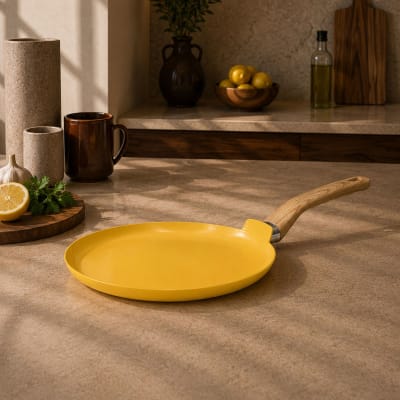 Crêpière 26cm avec revêtement céramique jaune - tous feux
