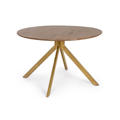 Table ronde en manguier et pied laqué laiton l120