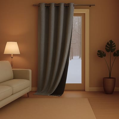 Rideau anti-froid doublé polaire flanelle gris anthracite 140x260 cm