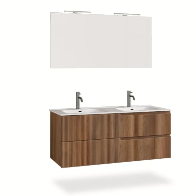 Meuble de salle de bain à baignoire double 5 pièces en MDF chêne foncé