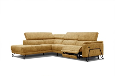 Canapé d'angle gauche 5 places avec un relax électrique tissu doré
