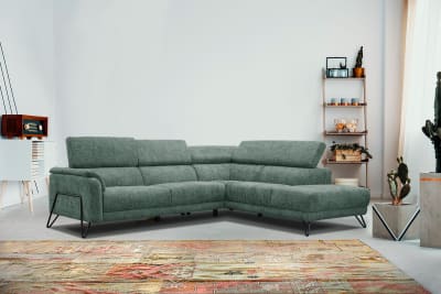 Canapé d'angle droit 5 places tissu vert