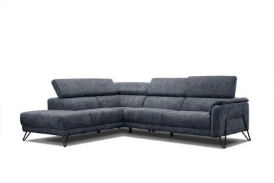 Canapé d'angle gauche 5 places tissu bleu marine