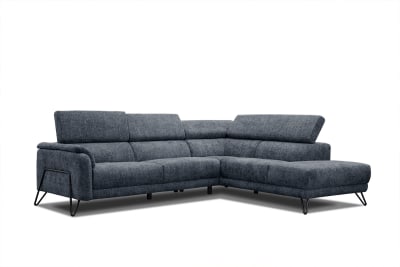 Canapé d'angle droit 5 places tissu bleu marine
