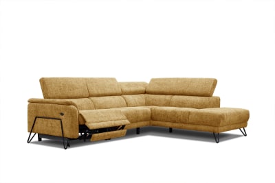 Canapé d'angle droit 5 places avec un relax électrique tissu doré
