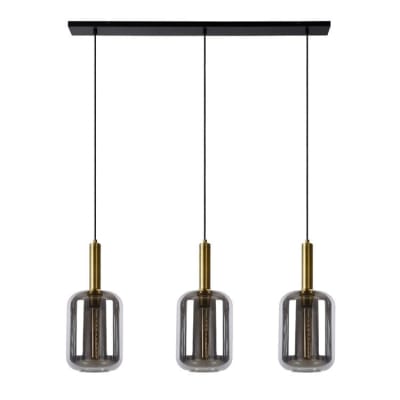 Suspension 3 lumières verre fumé h150cm gris
