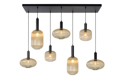 Suspension verre 7 lumières l130cm orange