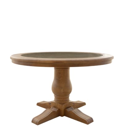 Table à manger 4/6 personnes en bois, rotin et verre marron, Ø 120 cm