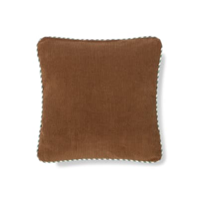 Coussin réversible velours côtelé rose marron 45x45 finition bicolore