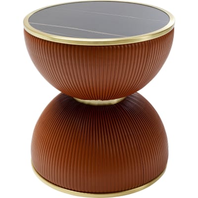 Table d'appoint en simili orange et pierre noire d47