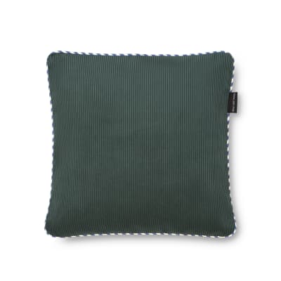 Coussin réversible velours côtelé vert bleu 45x45 finition bicolore