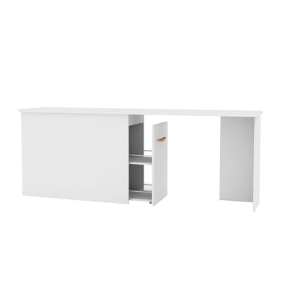 Bureau avec meuble à chaussures blanc cuir 76,5x202x45 cm
