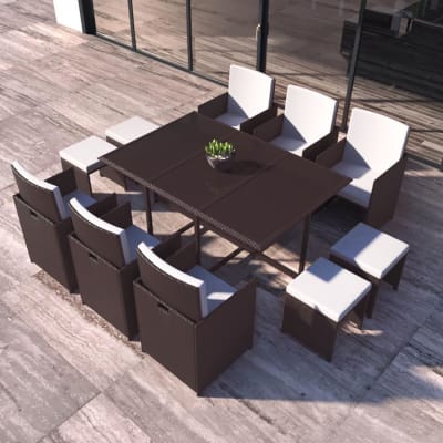 Salon de jardin encastrable marron/blanc 10 places