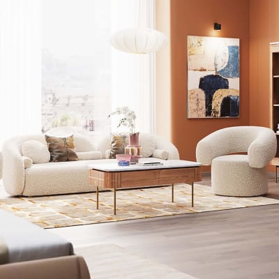 Table basse en manguier massif et marbre blanc