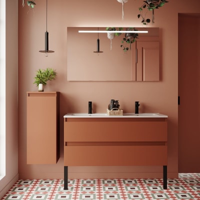 Meuble salle de bain double vasque 120cm 2 tiroirs terracotta