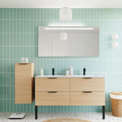 Meuble salle de bain double vasque 140cm 4 tiroirs chêne