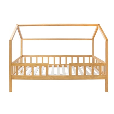 Lit petite maison avec barrièrre en bois pin 90x190cm