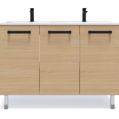 Meuble salle de bain double vasque 120cm 3 portes chêne