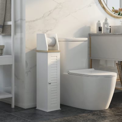 Armoire à papier toilette 2 niv. Porte-papier blanc aspect bois clair
