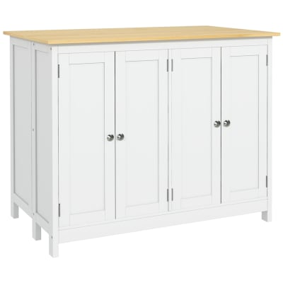 Ens. Îlot central cuisine 2 tabourets de bar blanc aspect bois clair