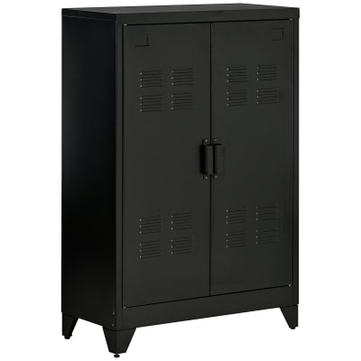 Armoire de rangement industrielle - 2 étagères - tôle métal noir