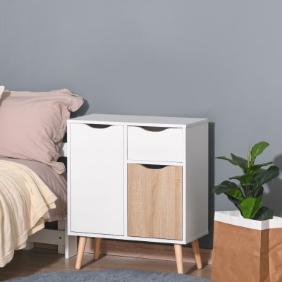 Rangement style scandinave 2 portes tiroir pin blanc effet chêne clair