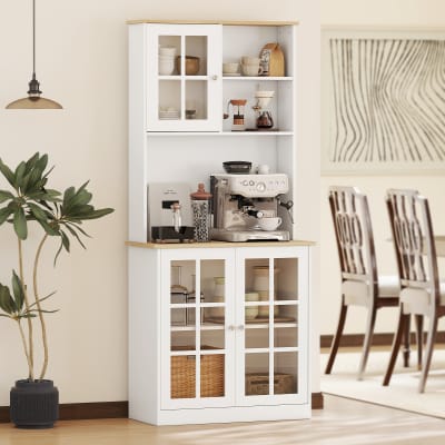 Armoire de cuisine 3 portes vitrine verre 2 niches blanc chêne