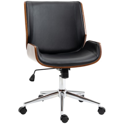 Chaise de bureau manager vintage bois acier chromé noir