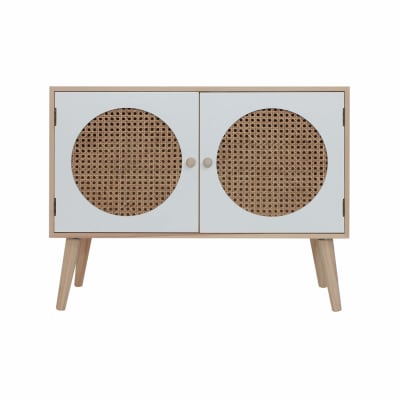 Buffet bas de style scandinave avec 2 portes en bois marron et blanc