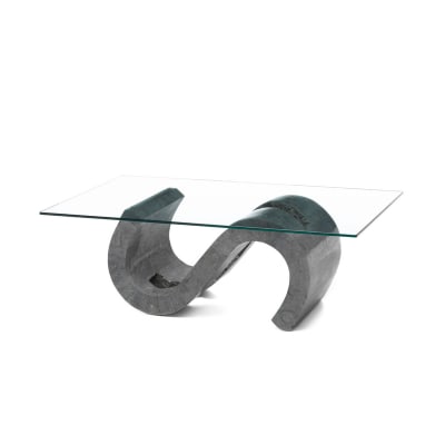 Table basse en pierre grise avec plateau en verre, 120x70 cm, 36h