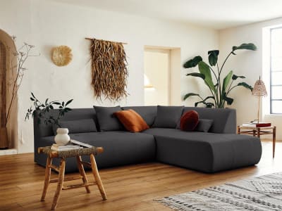Canapé modulable d'angle droit 5 places   en tissu  gris foncé
