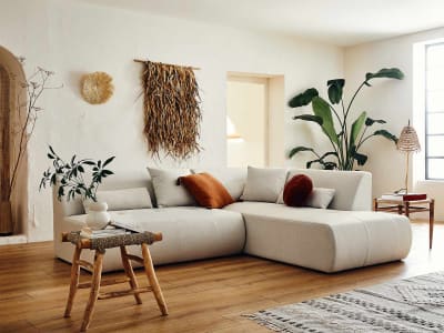 Canapé modulable d'angle droit 5 places   en tissu  beige
