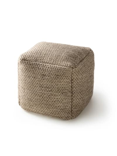 Pouf en laine fait main taupe 45x45x45