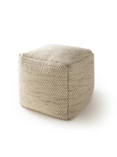 Pouf en laine fait main crème 45x45x45