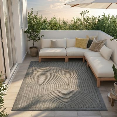 Tapis intérieur/extérieur motif art déco relief gris 120x170