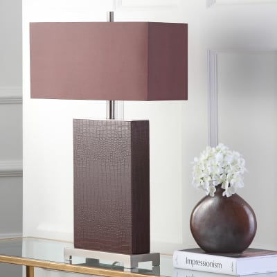 Ensemble de 2 lampes de table en cuir/résine poly, marron