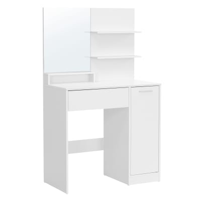 Coiffeuse avec miroir et porte effet bois blanc