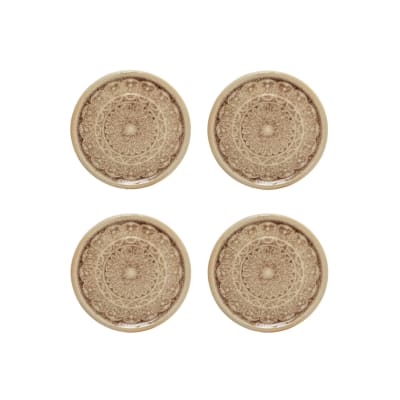 Set de 4 porte-bougies soucoupes en céramique beige d11