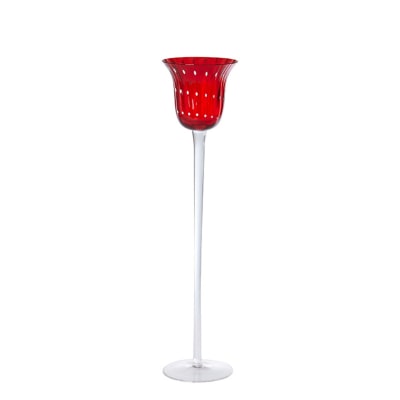 Photophore décoratif en verre soufflé rouge H35