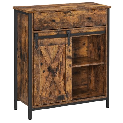 Buffet avec et 4 compartiments porte coulissante style marron et noir