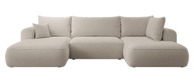 Canapé d'angle convertible 4 places en bouclette beige foncé