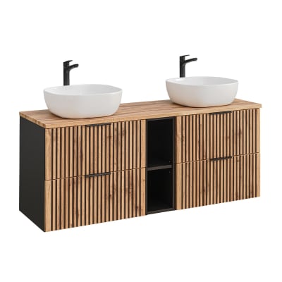Meuble double vasque 140cm 2 niches panneaux mélaminé et mdf noir