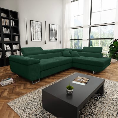 Canapé d'angle convertible droit bois de pin vert